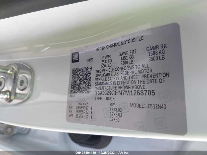 2021 CHEVROLET COLORADO LT - 1GCGSCEN7M1268705