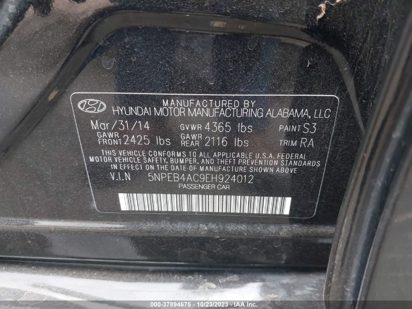 2014 HYUNDAI SONATA GLS - 5NPEB4AC9EH924012
