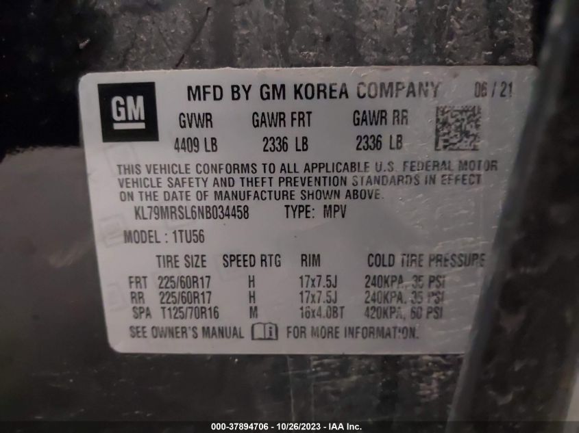 2022 CHEVROLET TRAILBLAZER LT - KL79MRSL6NB034458