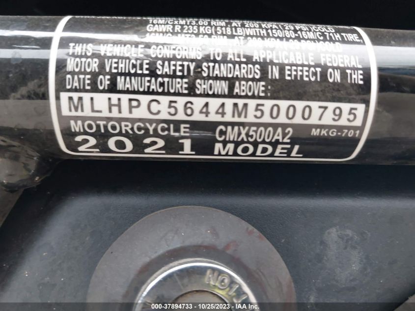 2021 HONDA CMX500 A2 MLHPC5644M5000795