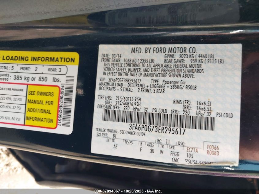 2014 FORD FUSION S - 3FA6P0G73ER295617