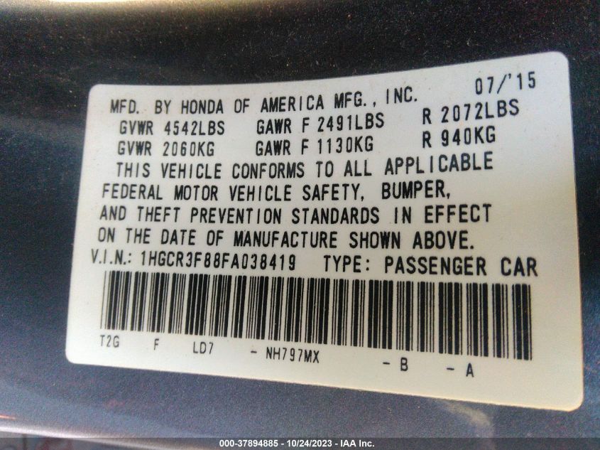 2015 HONDA ACCORD SEDAN EX-L - 1HGCR3F88FA038419