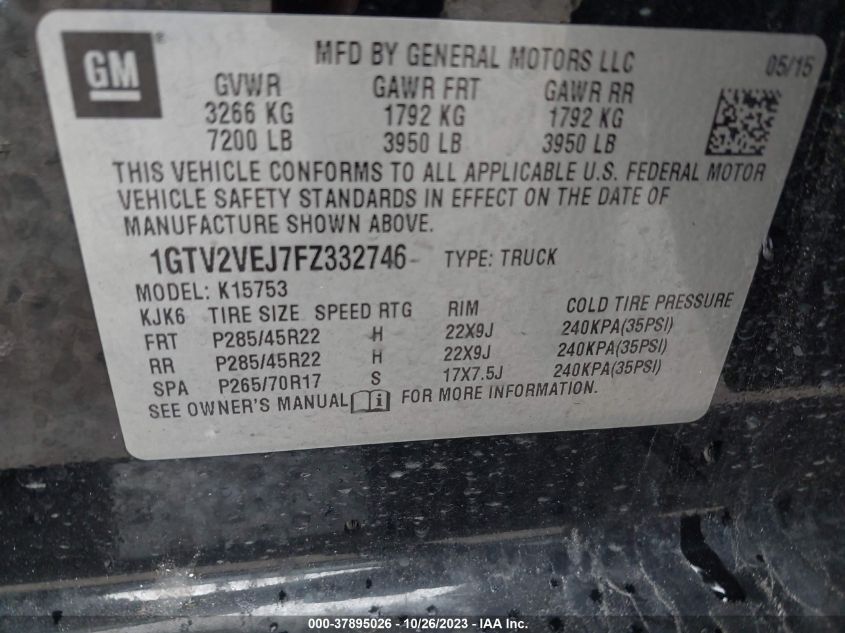 2015 GMC SIERRA 1500 SLT - 1GTV2VEJ7FZ332746