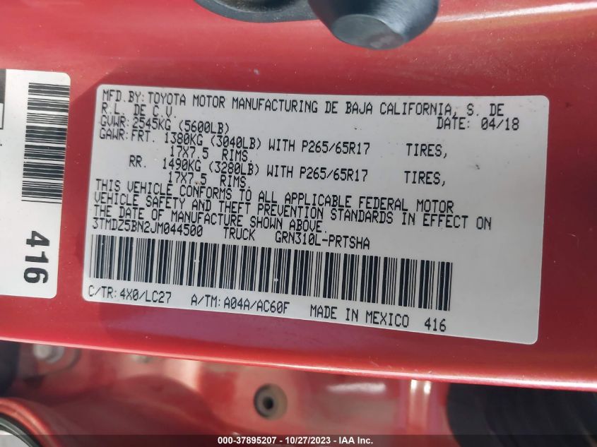 2018 TOYOTA TACOMA SR5/TRD SPORT - 3TMDZ5BN2JM044500