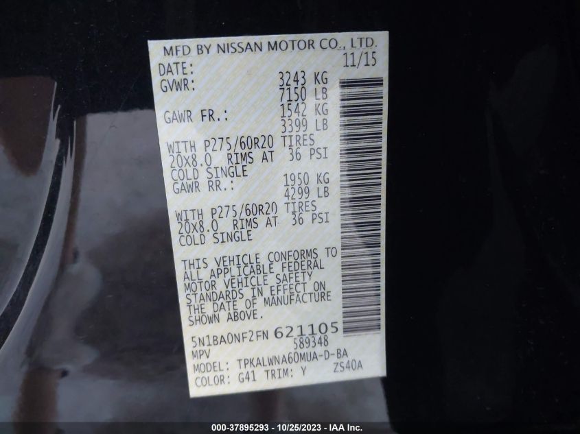 2015 NISSAN ARMADA PLATINUM - 5N1BA0NF2FN621105