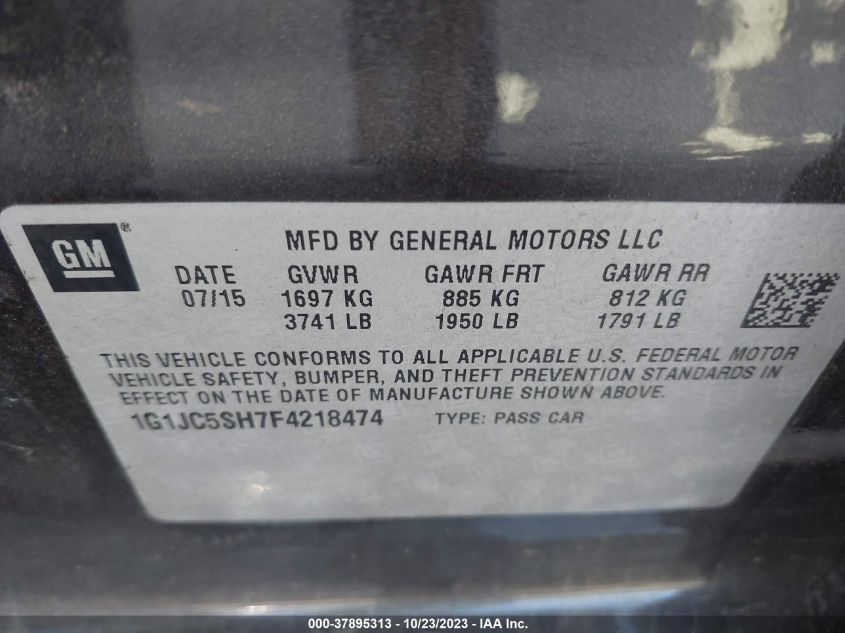 2015 CHEVROLET SONIC LT - 1G1JC5SH7F4218474