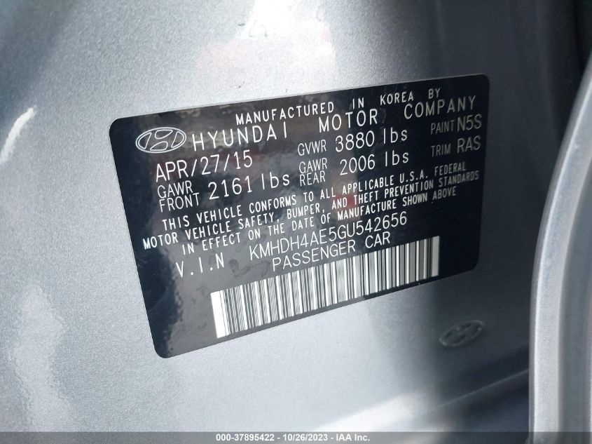 2016 HYUNDAI ELANTRA SE - KMHDH4AE5GU542656