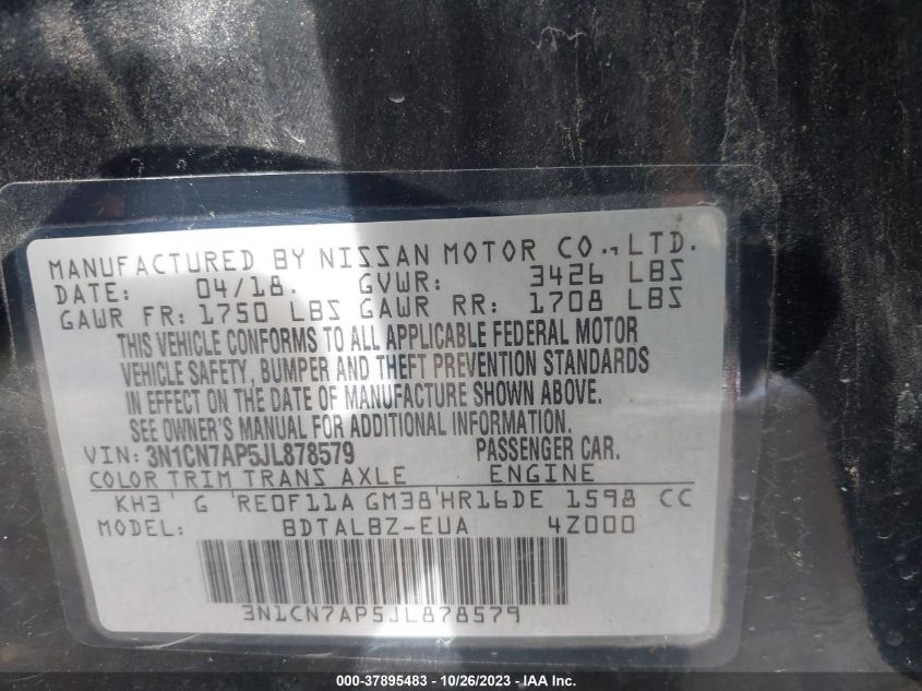 2018 NISSAN VERSA SEDAN SV - 3N1CN7AP5JL878579