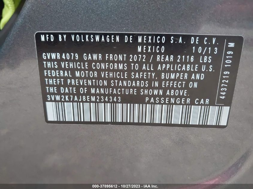 2014 VOLKSWAGEN JETTA SEDAN S 3VW2K7AJ8EM234343
