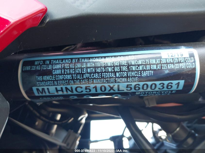 2020 HONDA CBR300 R MLHNC510XL5600361