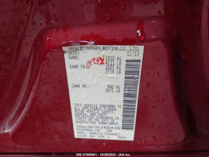 2014 NISSAN ALTIMA 2.5 S - 1N4AL3AP7EN260436