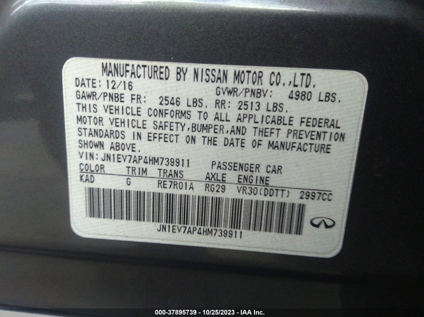 VIN JN1EV7AP4HM739911 2017 INFINITI Q50 PREMIUM/SPORT/SE