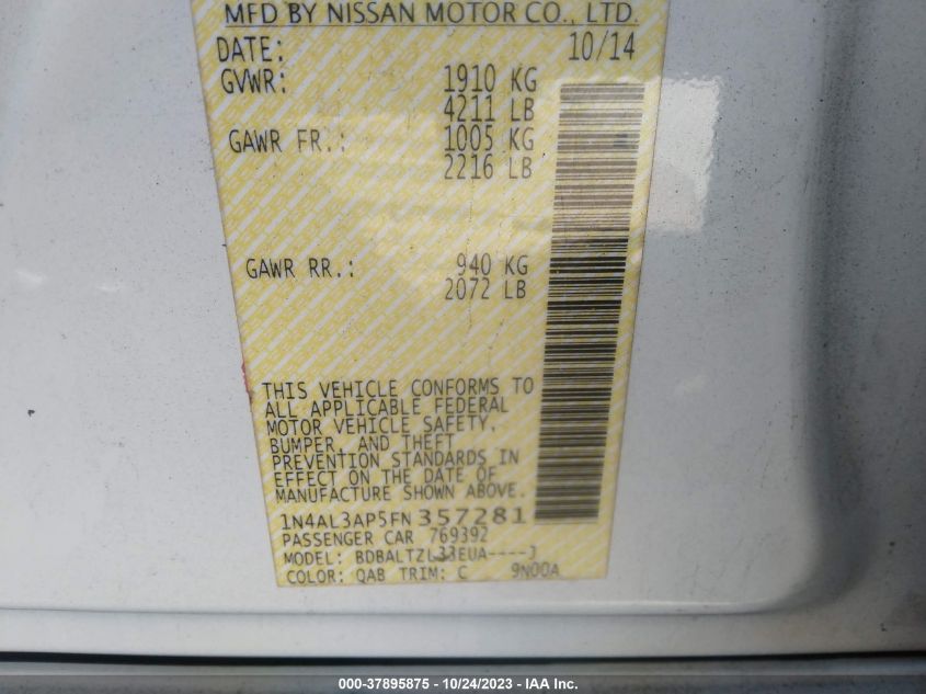 2015 NISSAN ALTIMA 2.5 SL - 1N4AL3AP5FN357281