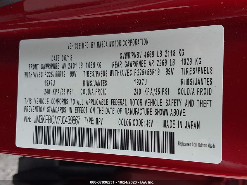 VIN JM3KFBCM7J0439867 2018 MAZDA CX-5 TOURING
