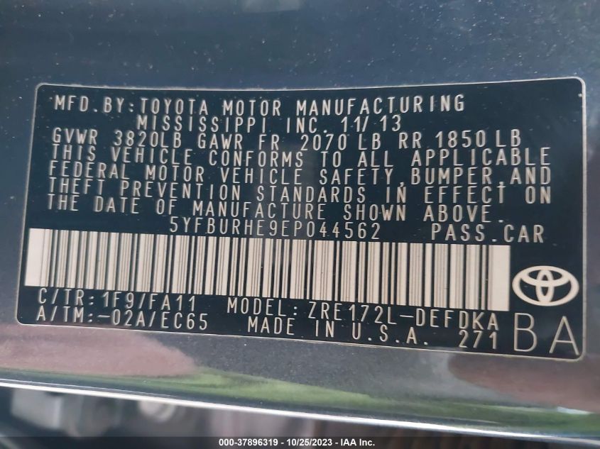 2014 TOYOTA COROLLA L/LE/S/S PLUS/LE PLUS - 5YFBURHE9EP044562