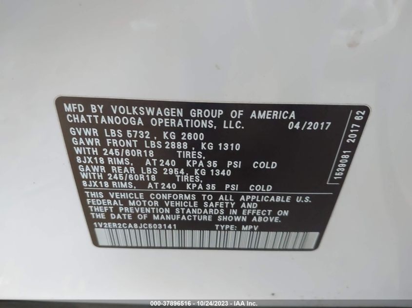2018 VOLKSWAGEN ATLAS SEL - 1V2ER2CA8JC503141