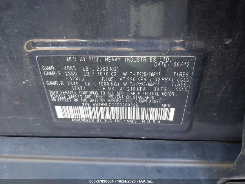 2013 SUBARU OUTBACK 2.5I PREMIUM - 4S4BRCCC1D3200326