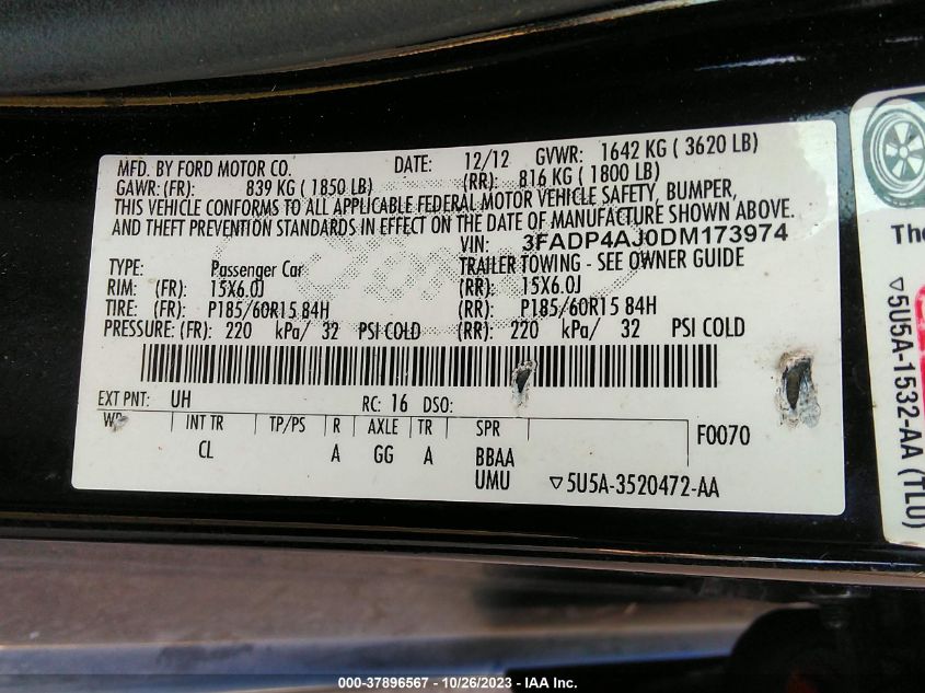 2013 FORD FIESTA S - 3FADP4AJ0DM173974