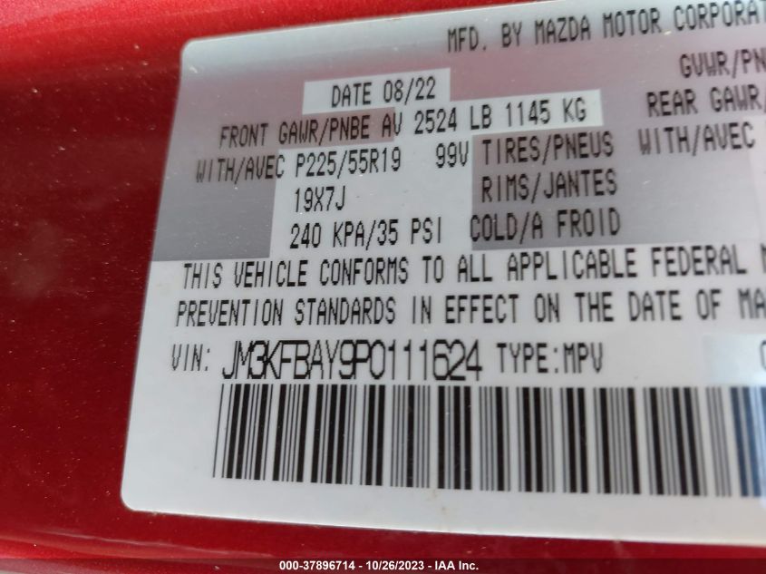 VIN JM3KFBAY9P0111624 2023 MAZDA CX-5 2.5 TURBO