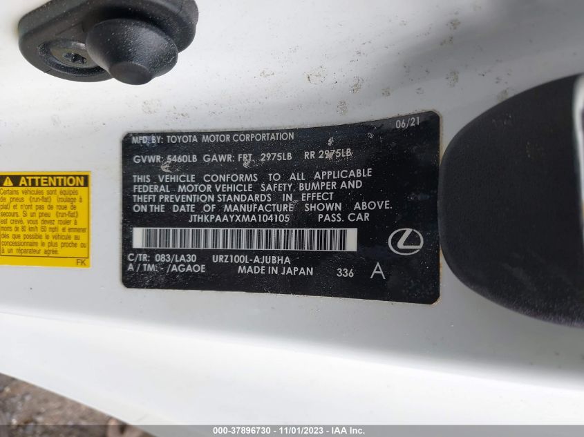 2021 LEXUS LC 500 JTHKPAAYXMA104105