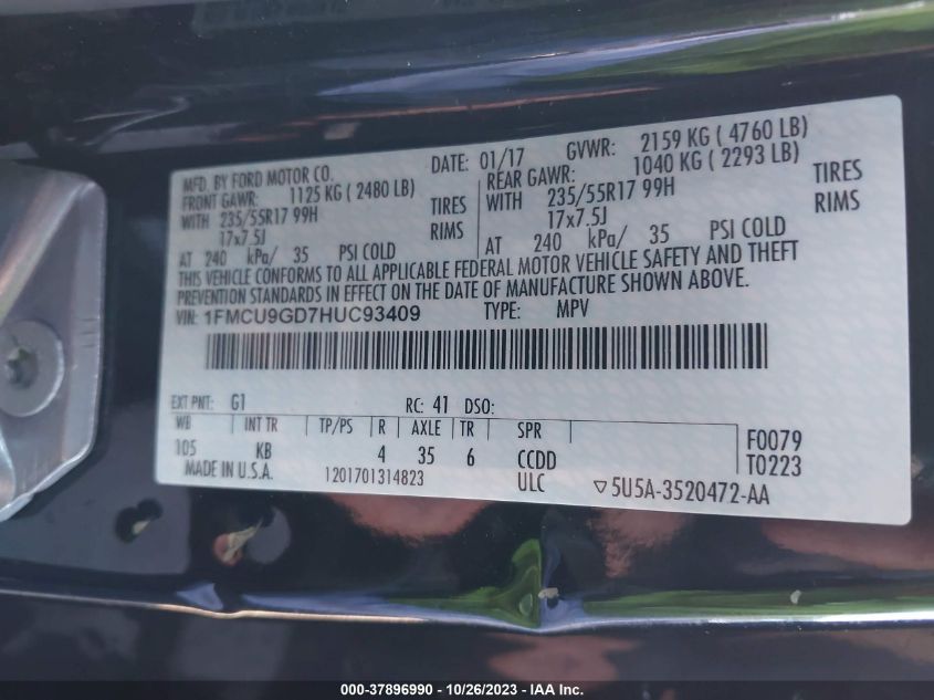 2017 FORD ESCAPE SE - 1FMCU9GD7HUC93409