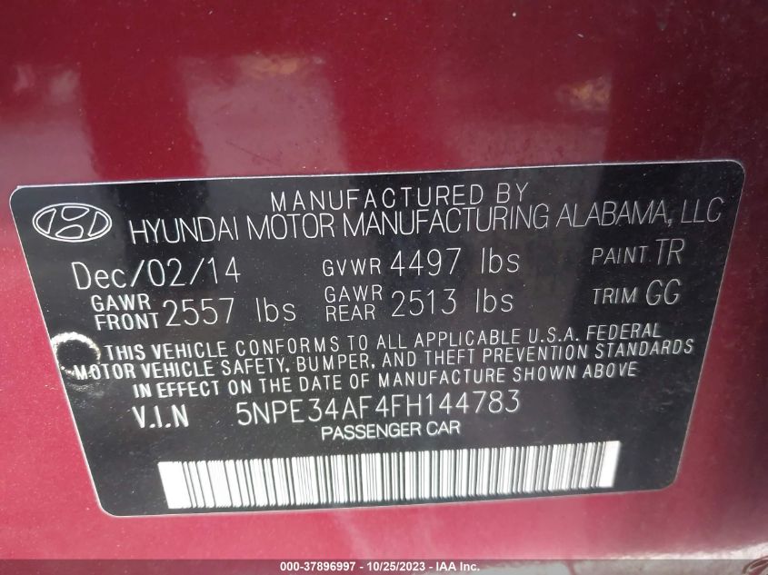 2015 HYUNDAI SONATA 2.4L SPORT - 5NPE34AF4FH144783
