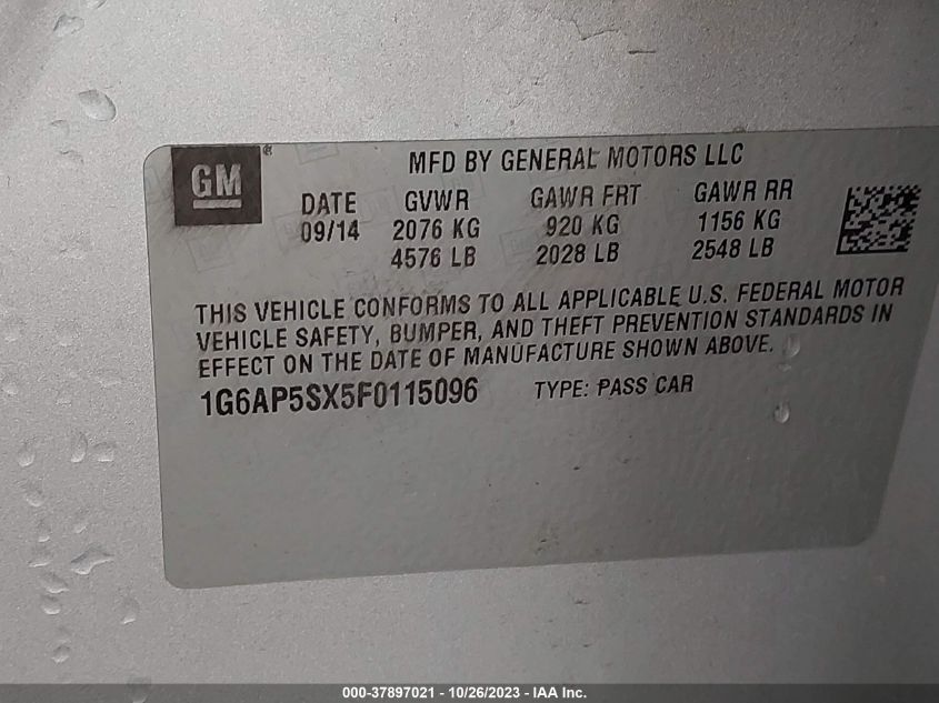 2015 CADILLAC CTS STANDARD - 1G6AP5SX5F0115096
