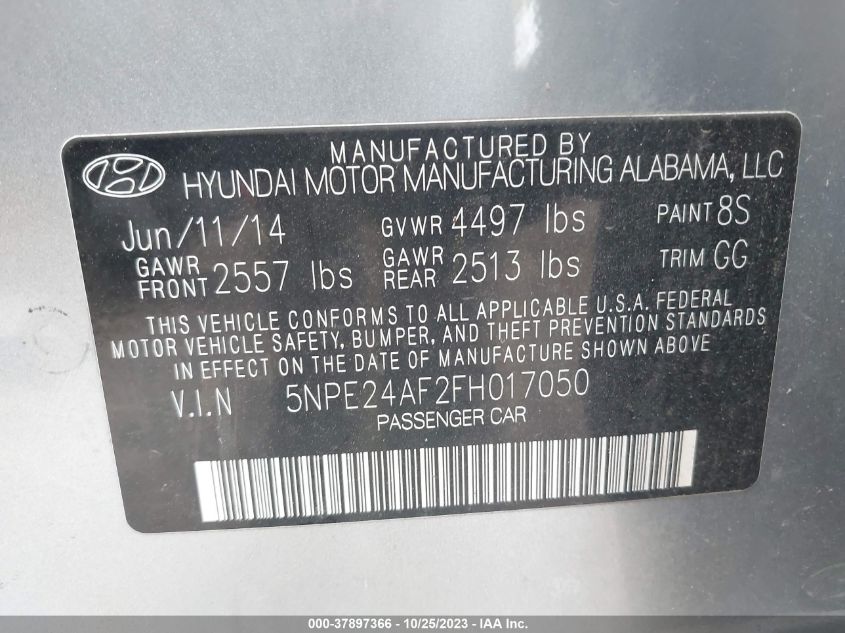 2015 HYUNDAI SONATA 2.4L SE - 5NPE24AF2FH017050