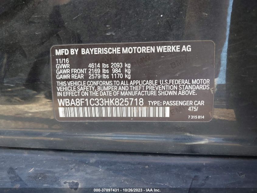2017 BMW 328D XDRIVE WBA8F1C33HK825718