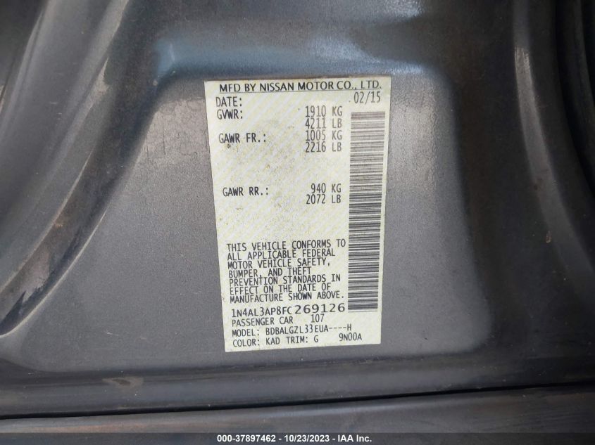 2015 NISSAN ALTIMA 2.5 S - 1N4AL3AP8FC269126
