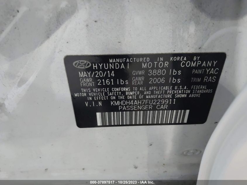 2015 HYUNDAI ELANTRA SPORT - KMHDH4AH7FU229911