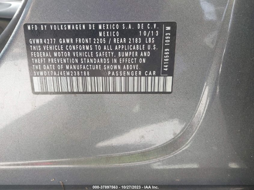 2014 VOLKSWAGEN JETTA SEDAN SE 3VWD17AJ4EM238188