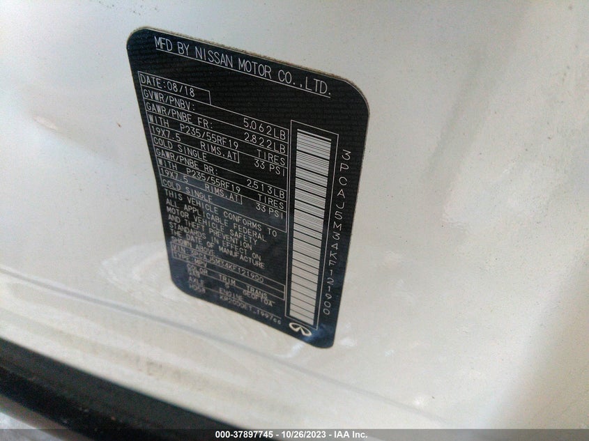 VIN 3PCAJ5M34KF121900 2019 INFINITI QX50 ESSENTIAL
