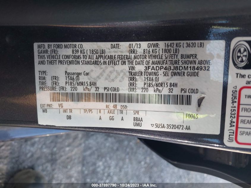 2013 FORD FIESTA SE - 3FADP4BJ8DM184932