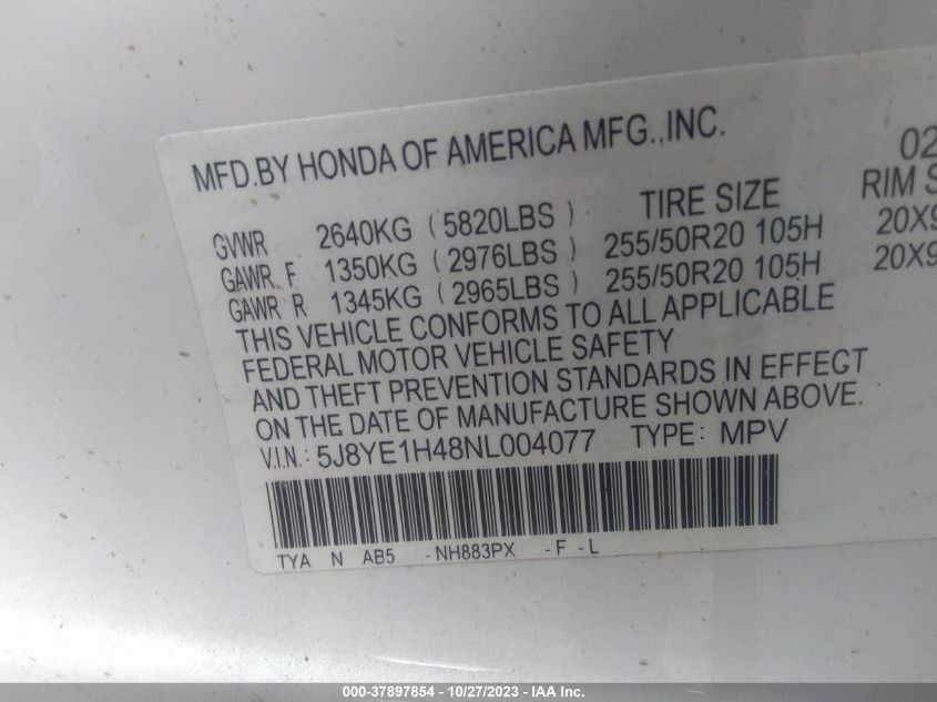 5J8YE1H48NL004077 Acura MDX W/TECHNOLOGY PACKAGE 9