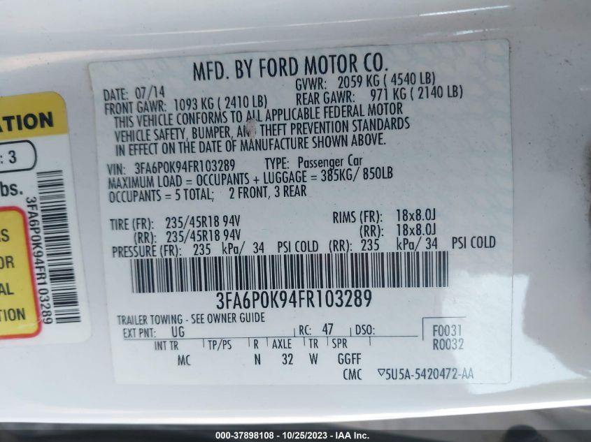 2015 FORD FUSION TITANIUM - 3FA6P0K94FR103289