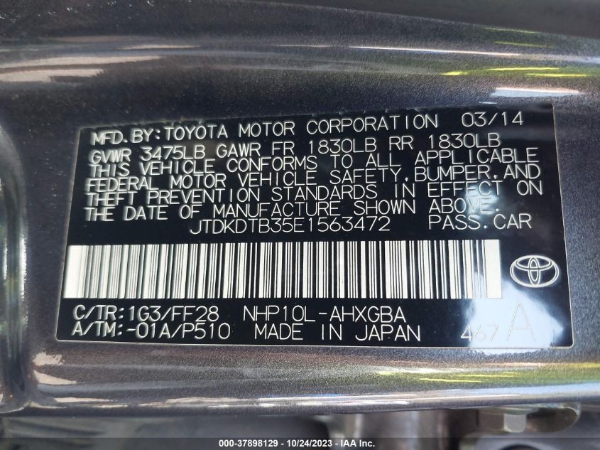 2014 TOYOTA PRIUS C ONE/THREE/TWO/FOUR - JTDKDTB35E1563472