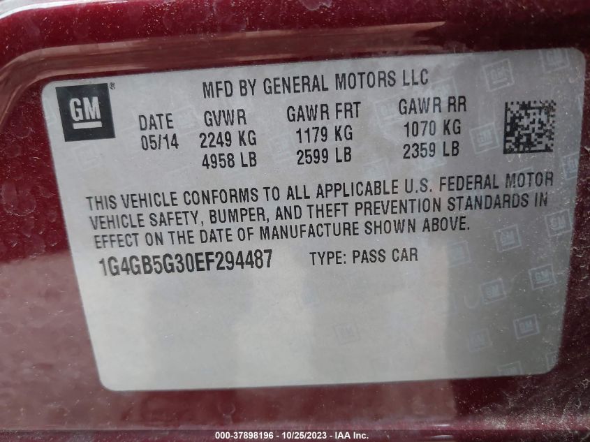 2014 BUICK LACROSSE LEATHER - 1G4GB5G30EF294487