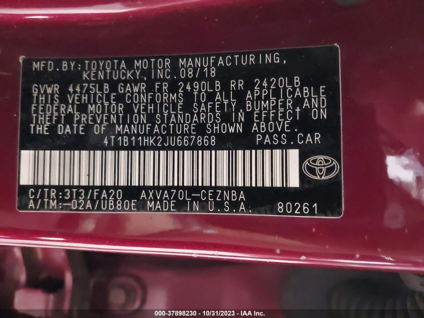 2018 TOYOTA CAMRY LE/SE/XLE/L - 4T1B11HK2JU667868