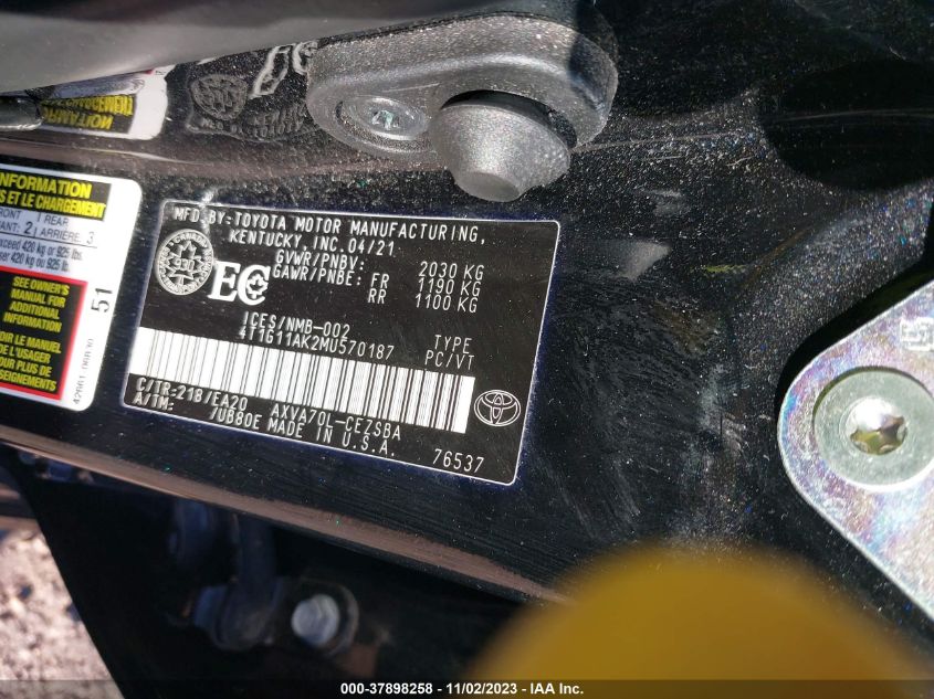 2021 TOYOTA CAMRY SE/SE NIGHT SHADE - 4T1G11AK2MU570187