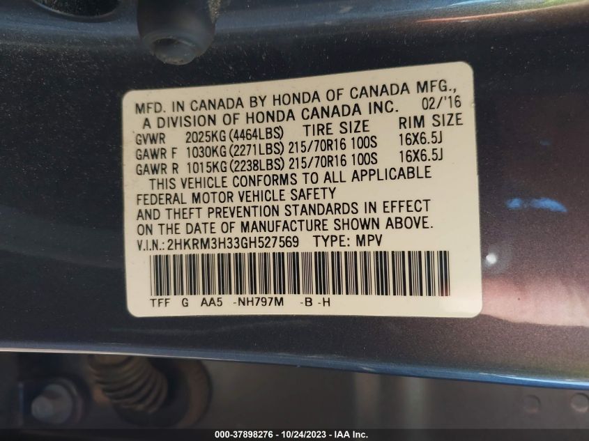 2016 HONDA CR-V LX - 2HKRM3H33GH527569