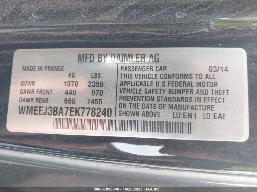 2014 SMART FORTWO PURE/PASSION - WMEEJ3BA7EK778240