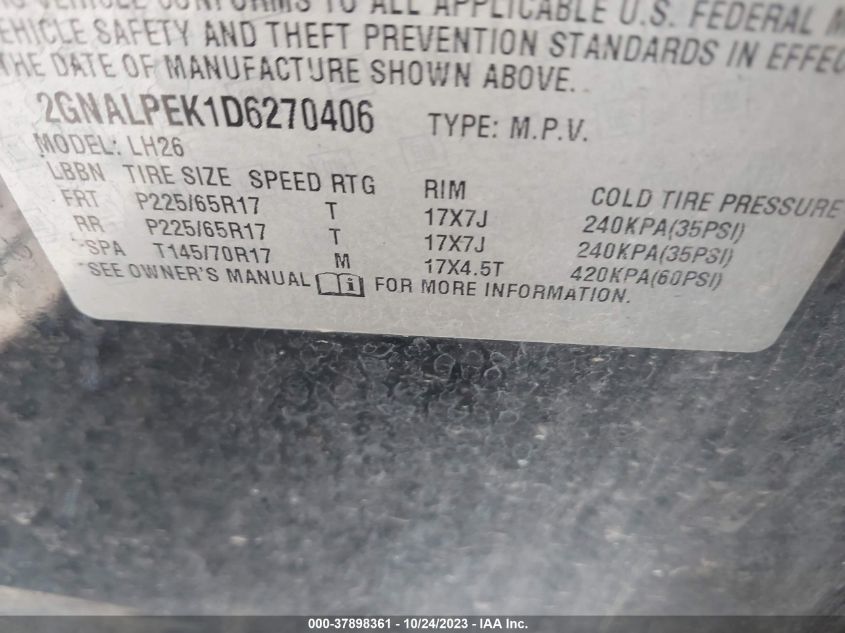 2013 CHEVROLET EQUINOX LT - 2GNALPEK1D6270406