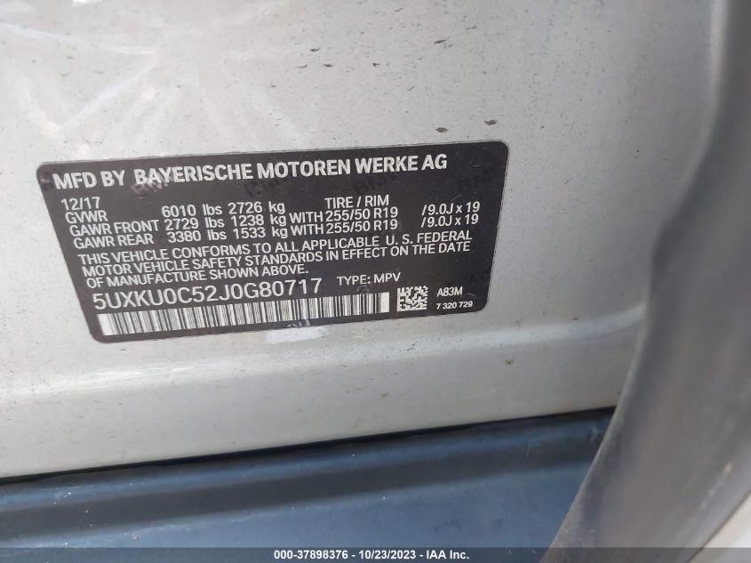 2018 BMW X6 SDRIVE35I - 5UXKU0C52J0G80717