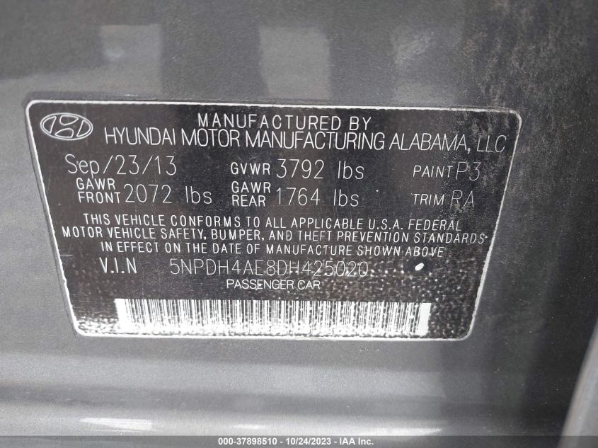 2013 HYUNDAI ELANTRA GLS - 5NPDH4AE8DH425020
