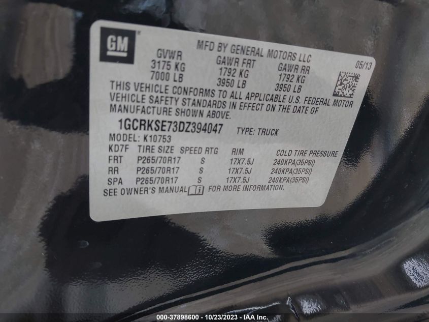 2013 CHEVROLET SILVERADO 1500 LT - 1GCRKSE73DZ394047