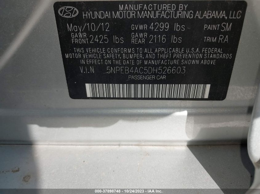 2013 HYUNDAI SONATA GLS PZEV - 5NPEB4AC5DH526603