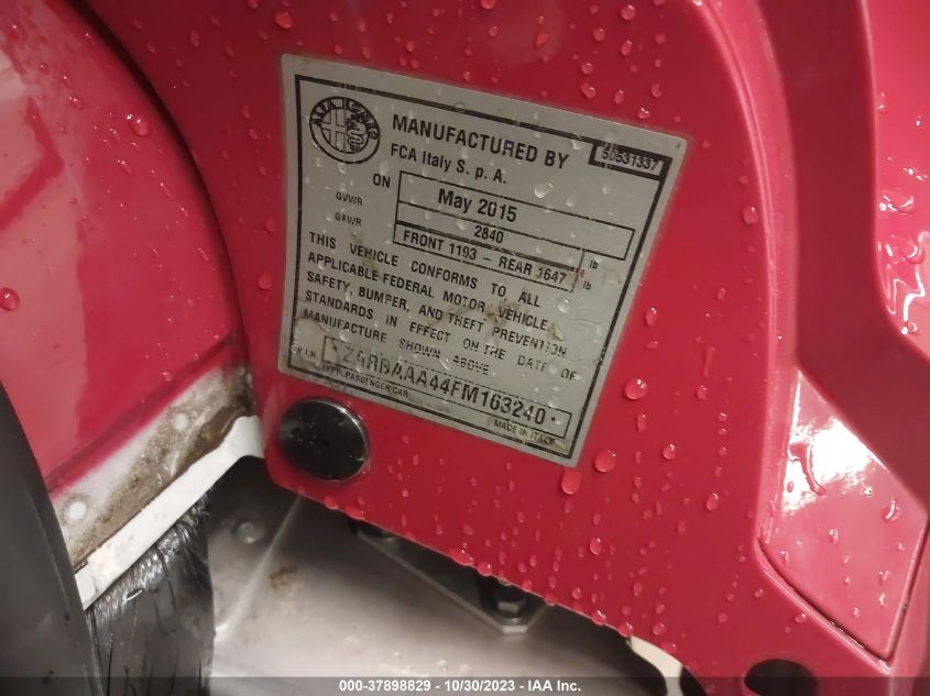 2015 ALFA ROMEO 4C ZARBAAA44FM163240