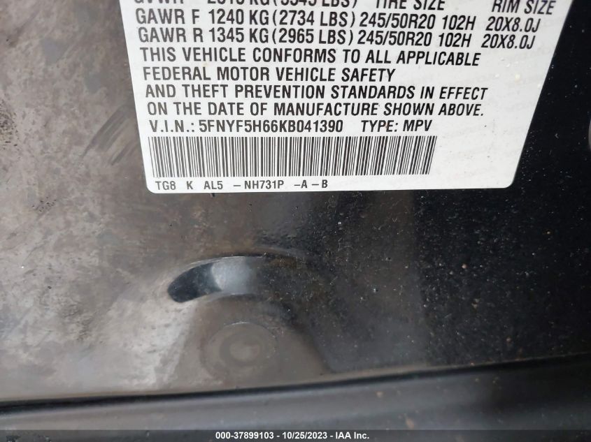 2019 HONDA PILOT TOURING - 5FNYF5H66KB041390