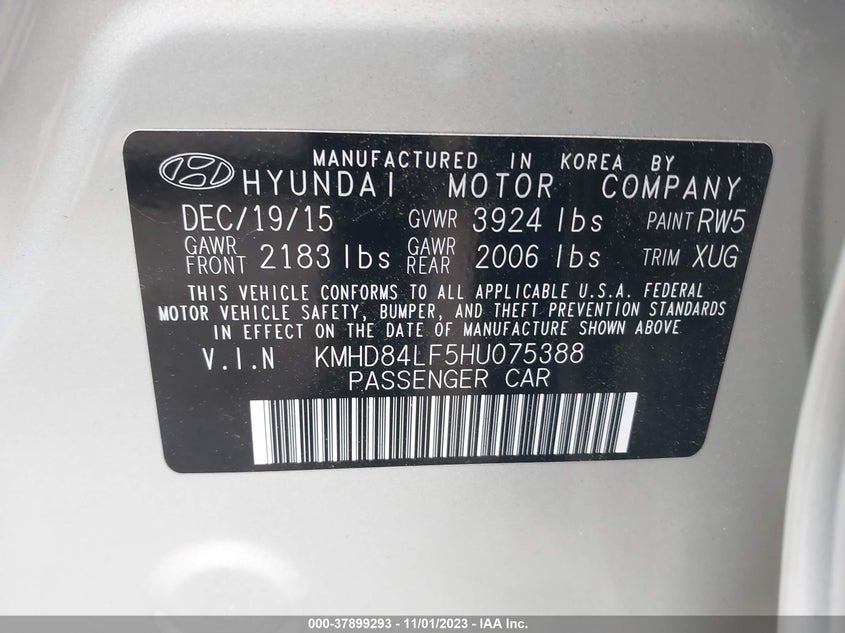 VIN KMHD84LF5HU075388 2017 HYUNDAI ELANTRA SE